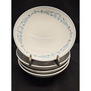 Franciscan Blue Fancy Whitestone Cereal Bowls White Blue Round 6” x 2” set of 4